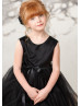 Black Satin Tulle V Back Pretty Flower Girl Dress